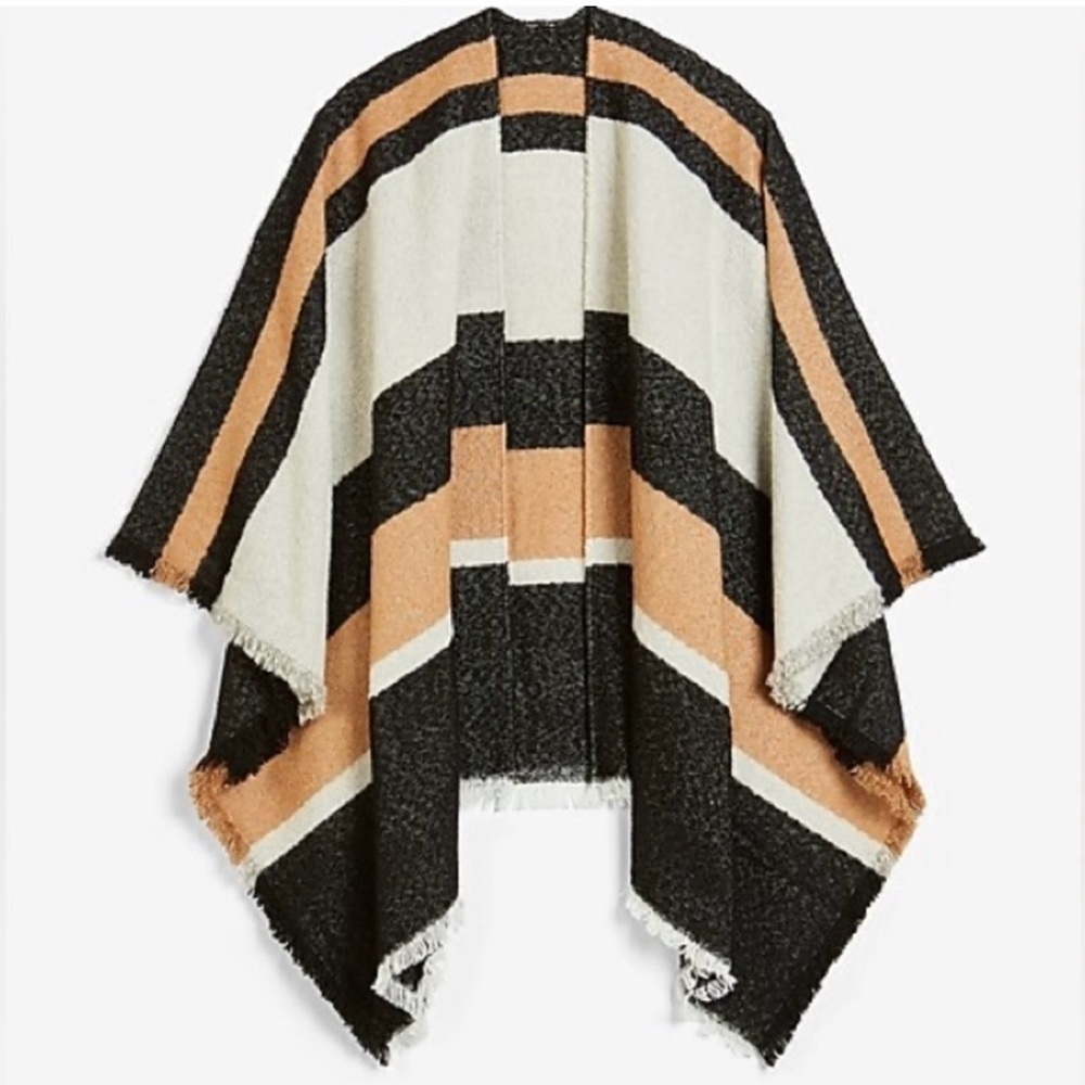 Express Black and Tan Knit Poncho